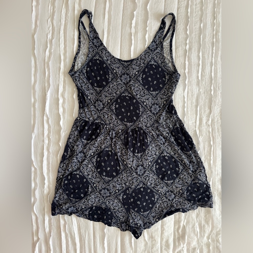 Divided Black and Gray Patterned Women's Romper